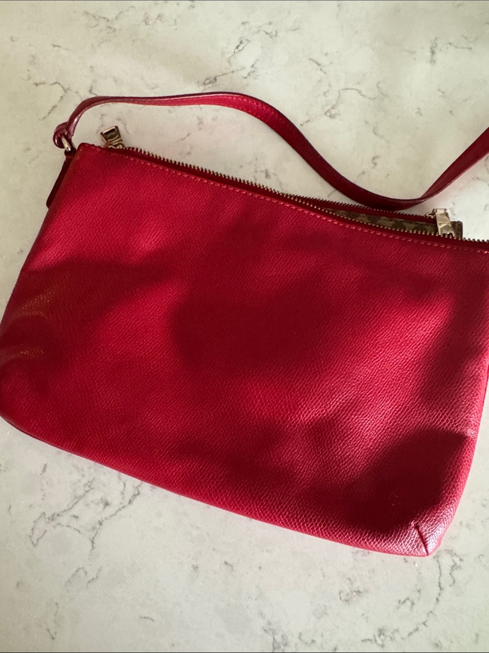 Coach Red Pebbled Leather Crossbody Bag with Additional Zippered Case. - Picture 4 of 13